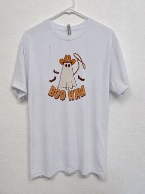 Boo Haw Cowboy Ghost Halloween Graphic T-Shirt – Size Medium